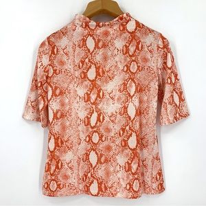 MANGO NWT Orange Snakeskin Print 3-4 Sleeve Mock Neck Top, Medium